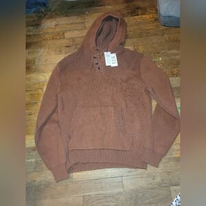 Men's Burnt Orange/Brown Knit Hooded Sweater
